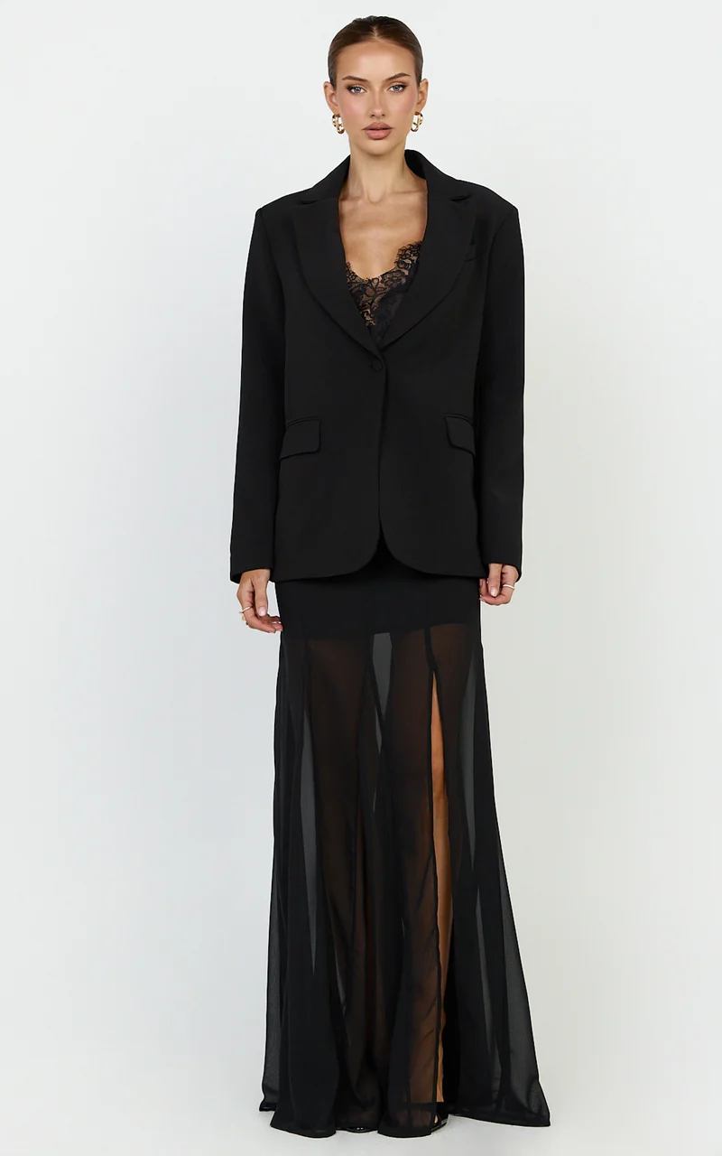 Hudgens Maxi Skirt - Georgette Godet Panel Skirt in Black