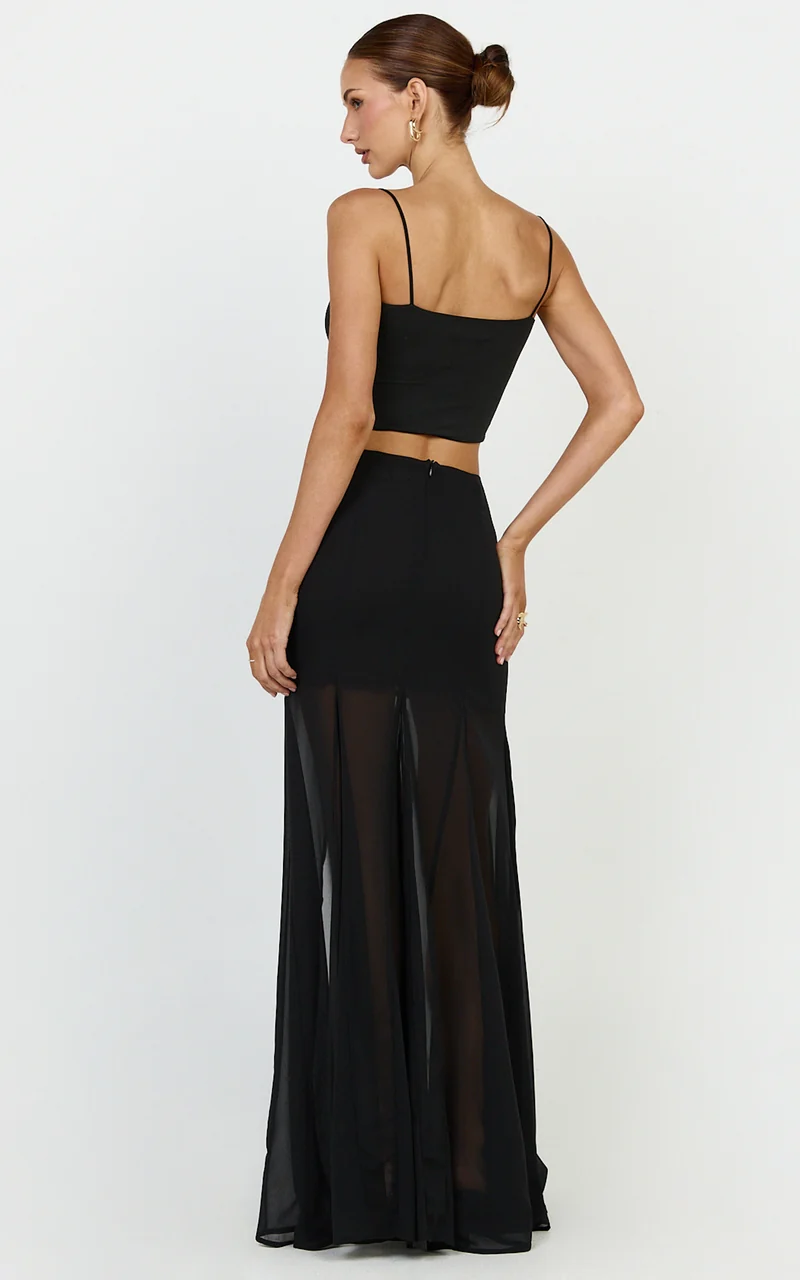 Hudgens Maxi Skirt - Georgette Godet Panel Skirt in Black