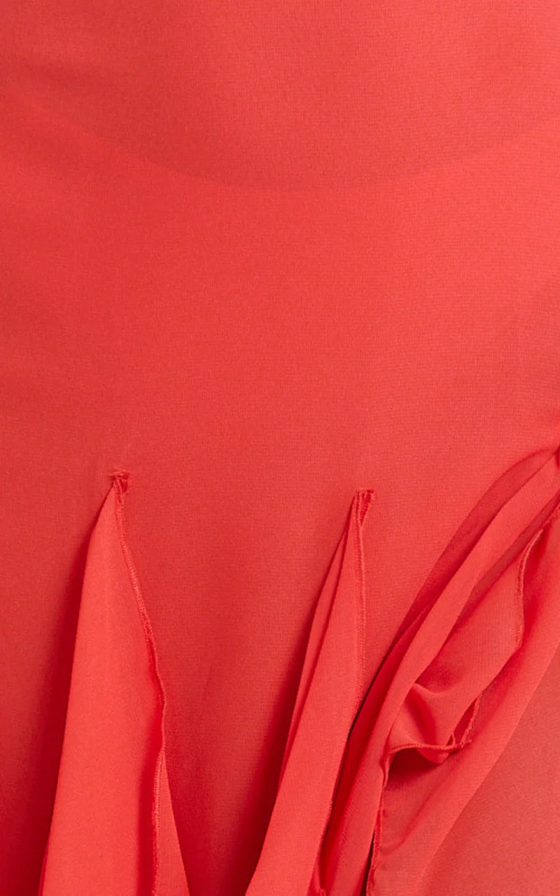 Maeve Maxi Dress - V Neck Ruffle Tier Slip Dress in Chilli