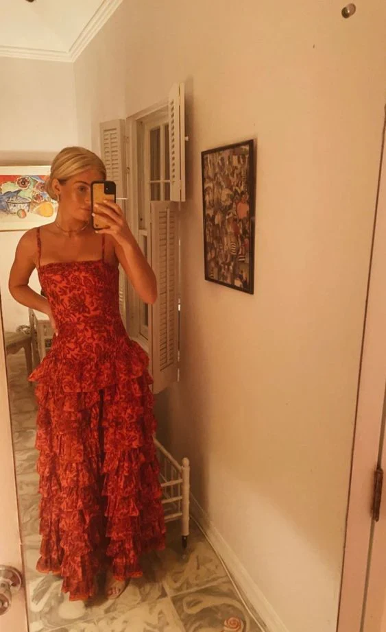 Robe de bal longue à bretelles spaghetti, nouvelle robe de soirée à volants