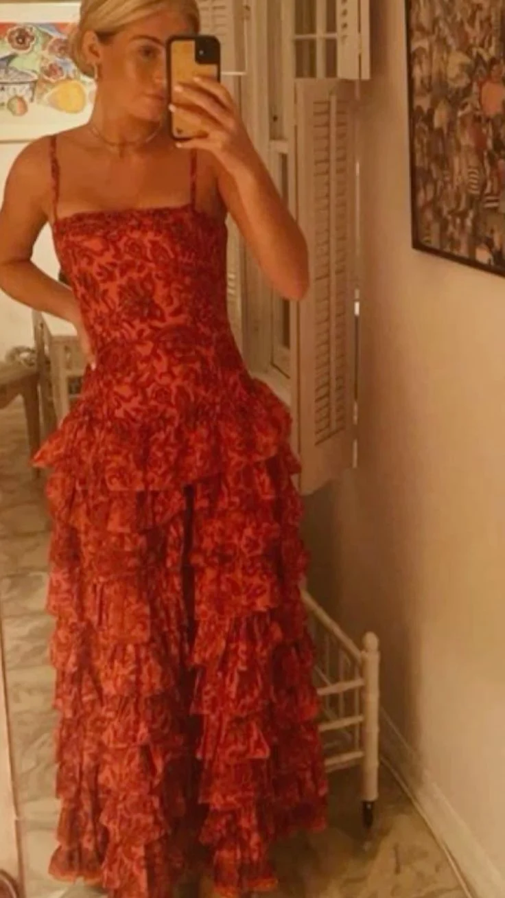 Robe de bal longue à bretelles spaghetti, nouvelle robe de soirée à volants