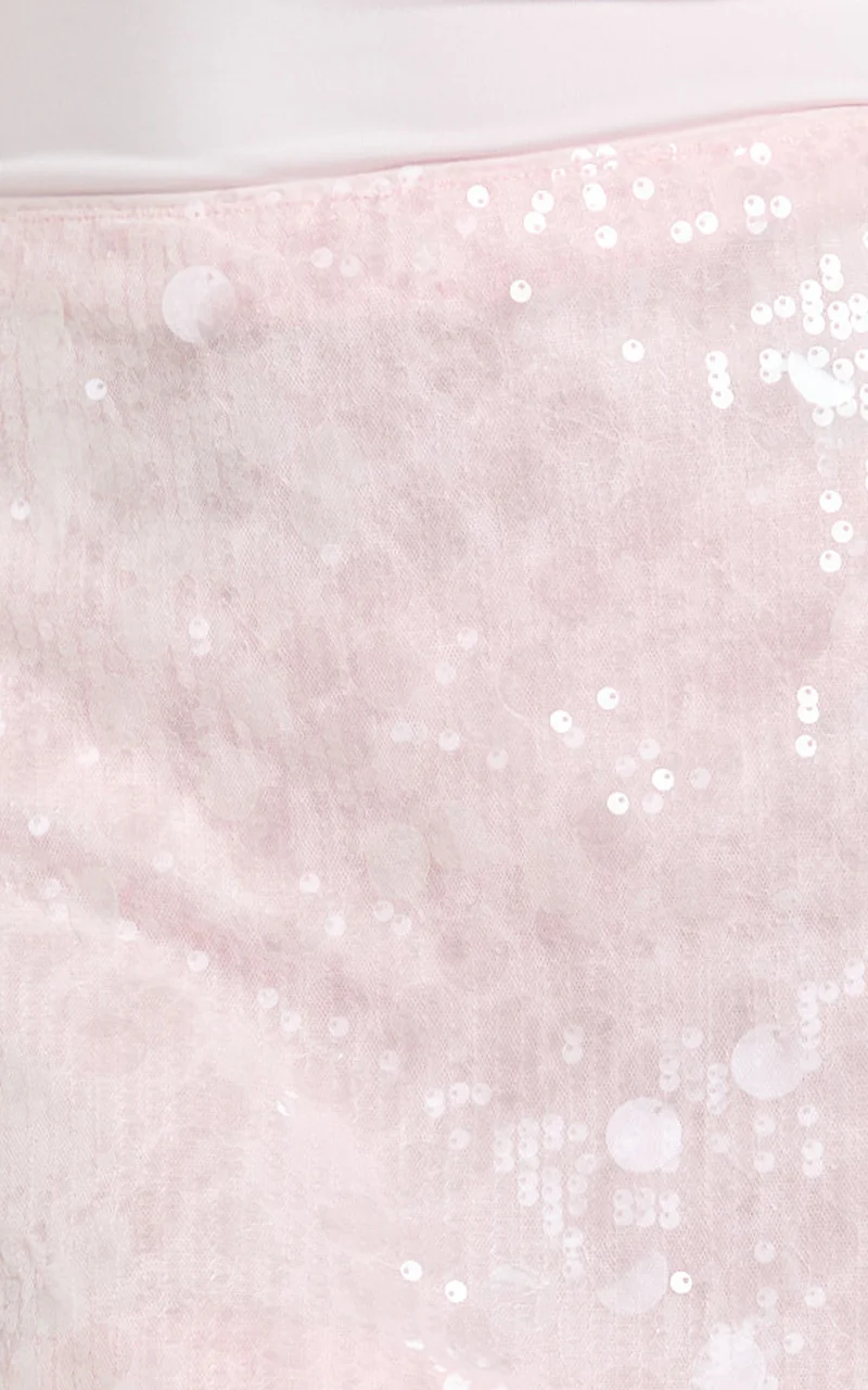 Rhonda Mini Skirt - Low Rise Sequin Skirt in Baby Pink