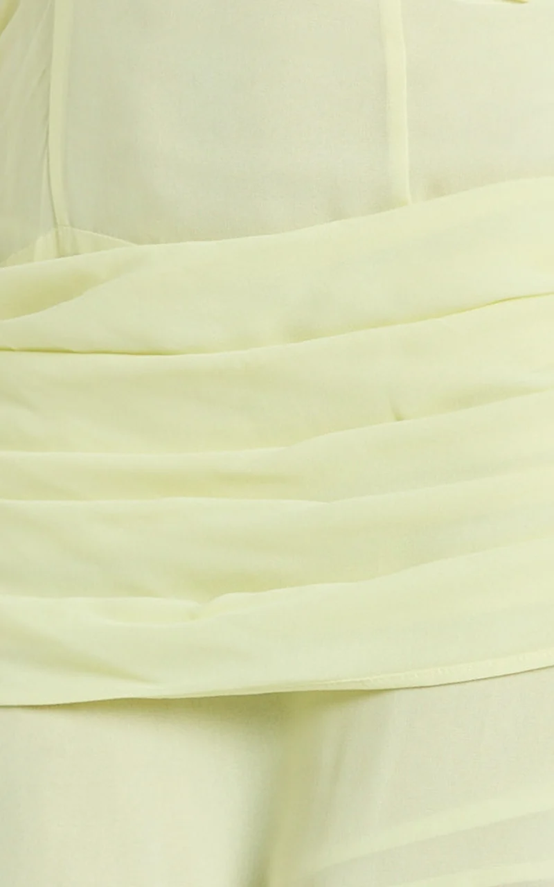 Hudgens Maxi Dress - Georgette Halter Draped Skirt Dress in Lemon