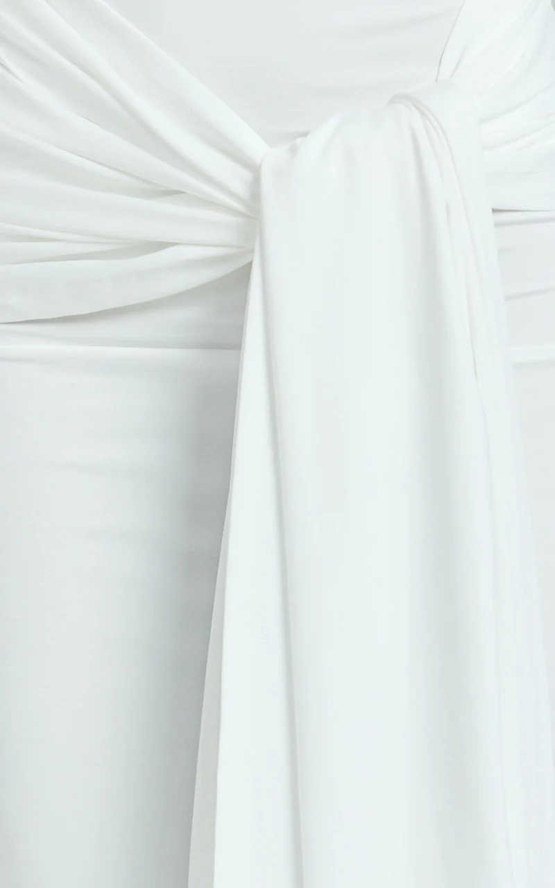 Judith Maxi Dress - Boat Neck Backless Tie Front Long Sleeve Jersey Dress in Cream