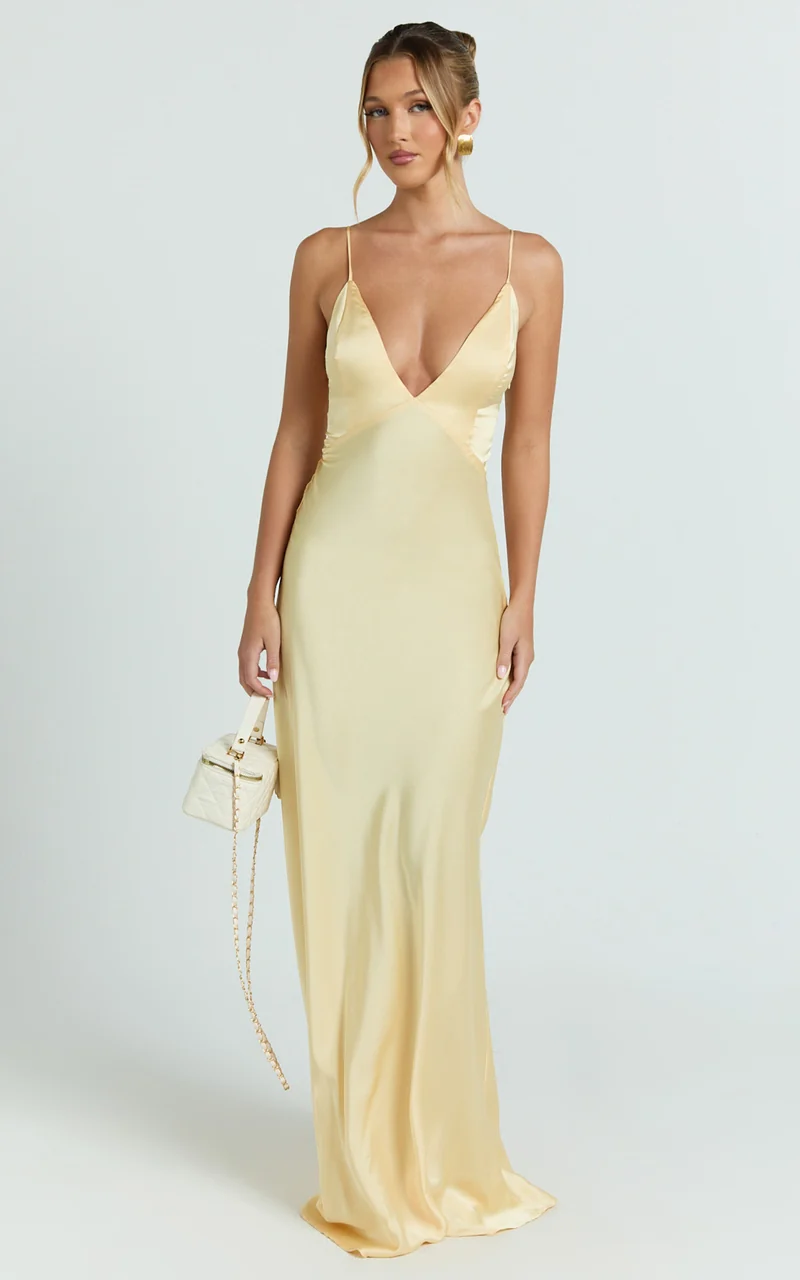 Quincy Maxi Dress - Satin Slip Dress in Lemon