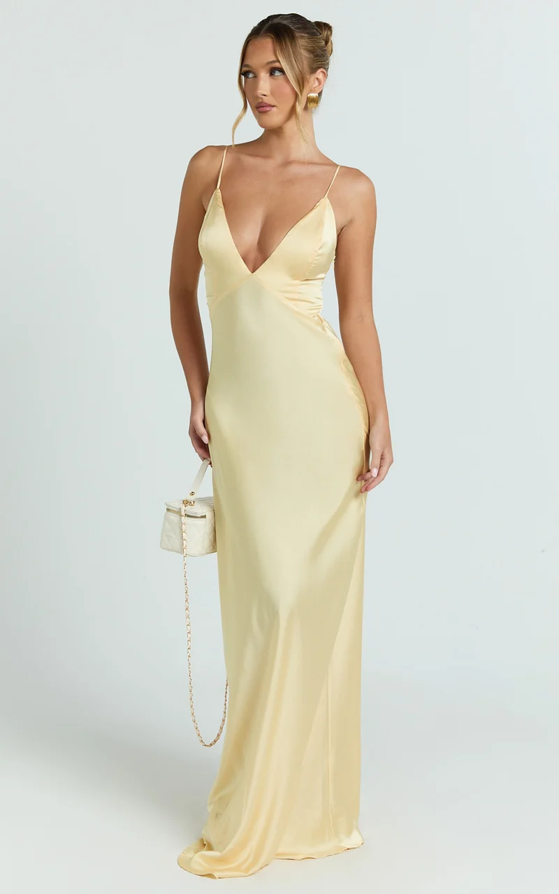 Quincy Maxi Dress - Satin Slip Dress in Lemon