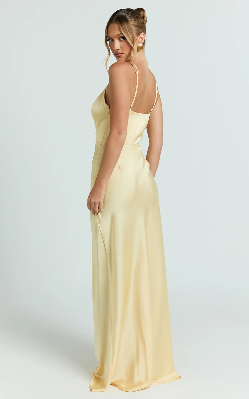 Quincy Maxi Dress - Satin Slip Dress in Lemon