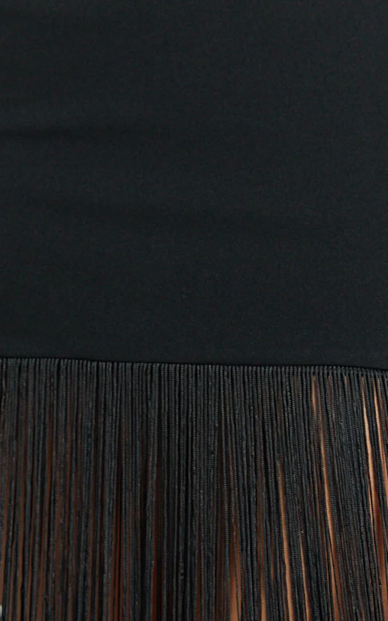 Evie Maxi Dress - Crepe Fringed Shift Dress in Black
