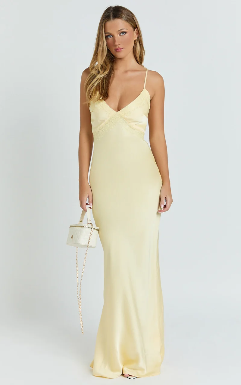 Liliane Maxi Dress - Bias Cut Dress in Lemon
