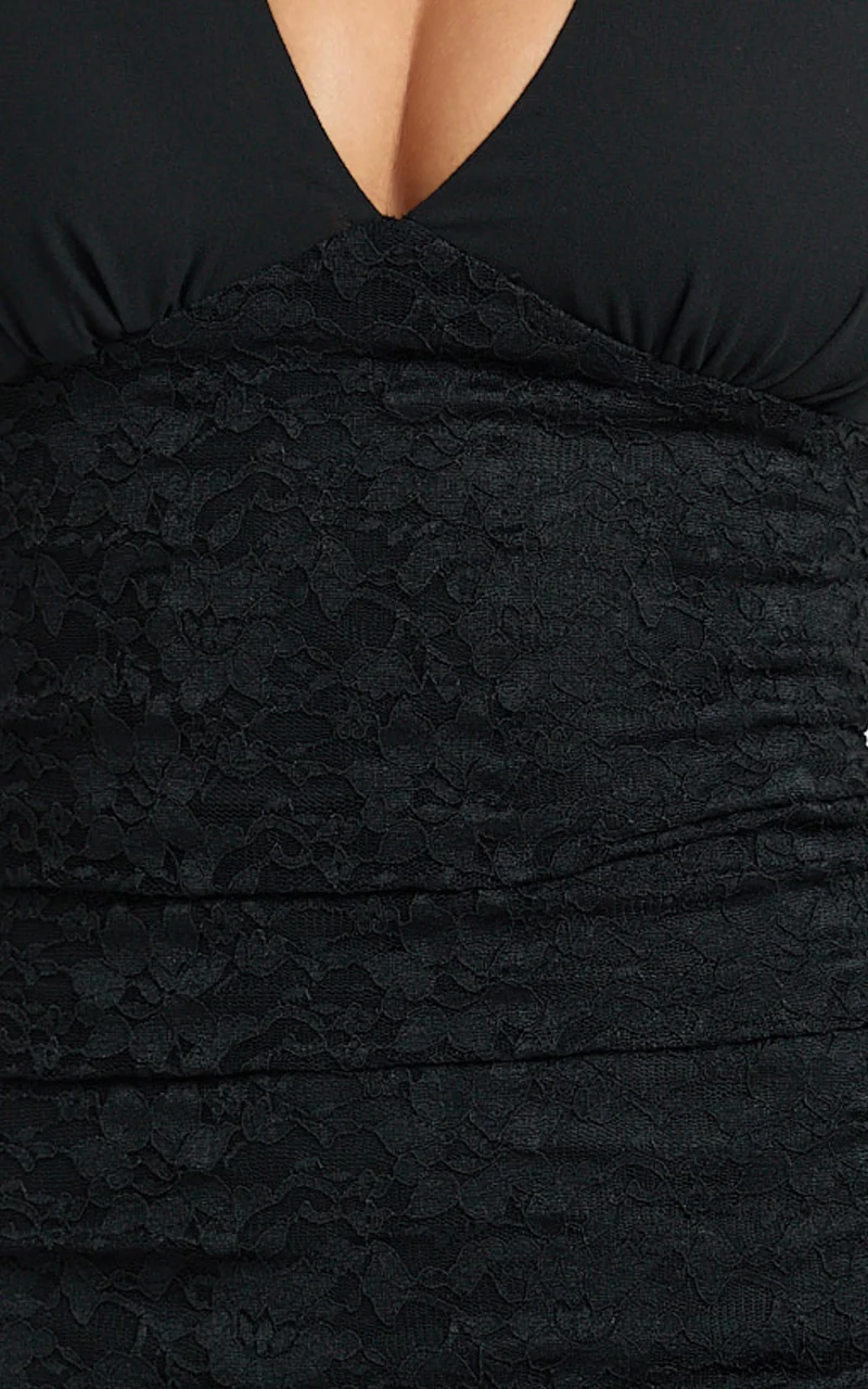 Candice Mini Dress - Georgette Bust Lace Skirt Dress in Black