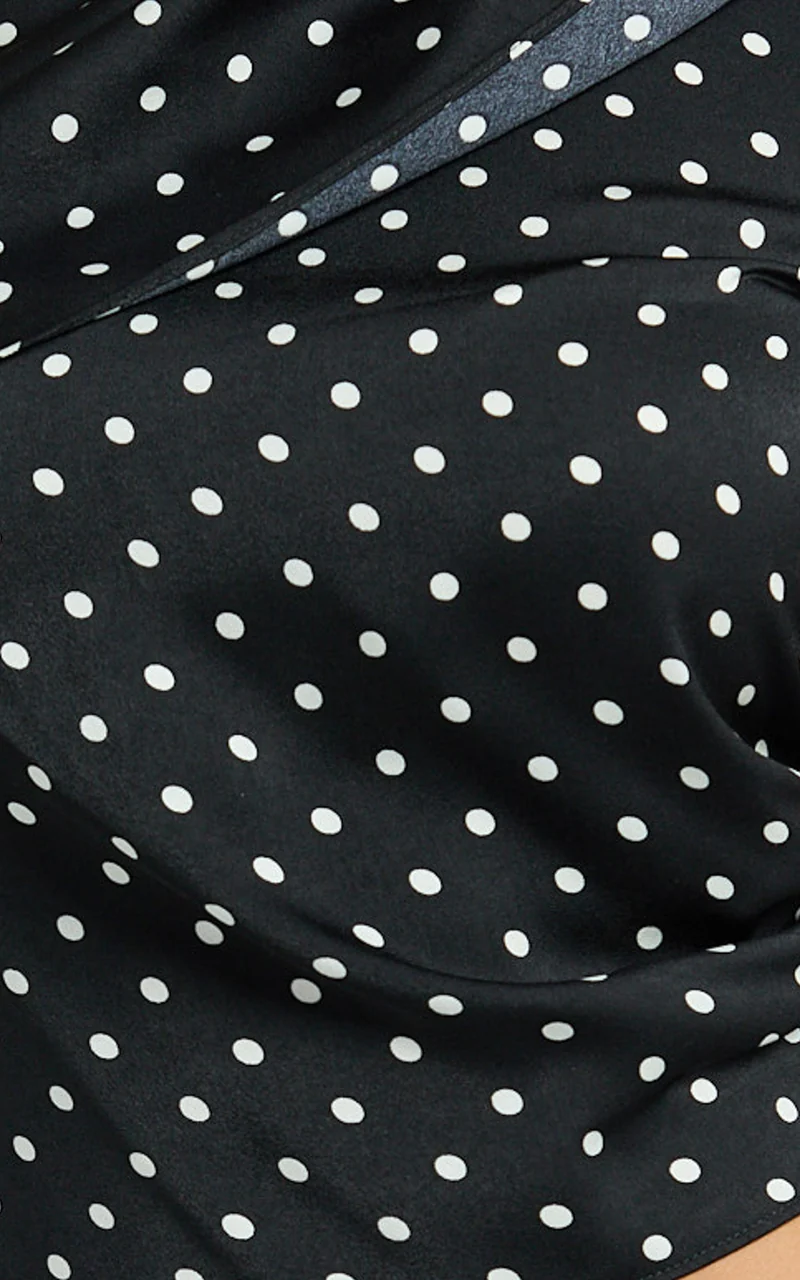 Blanca Top - One Shoulder Bias Cut Top in Black Polka Dot