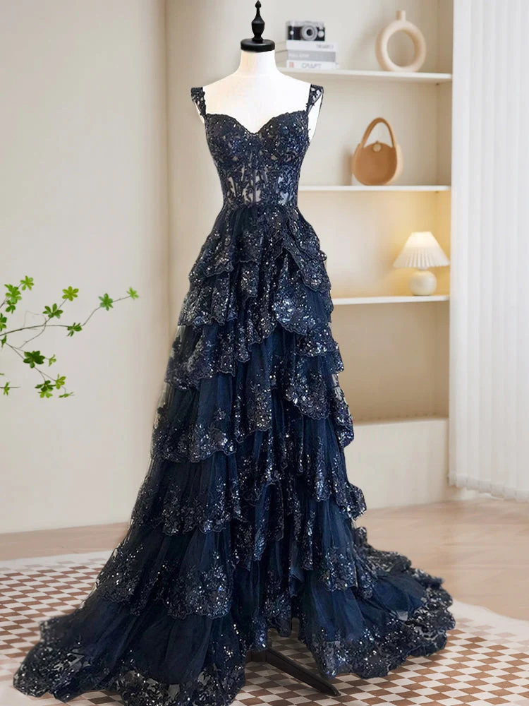 Belle robe de bal longue noire à paillettes pour femmes, idéale pour les occasions formelles