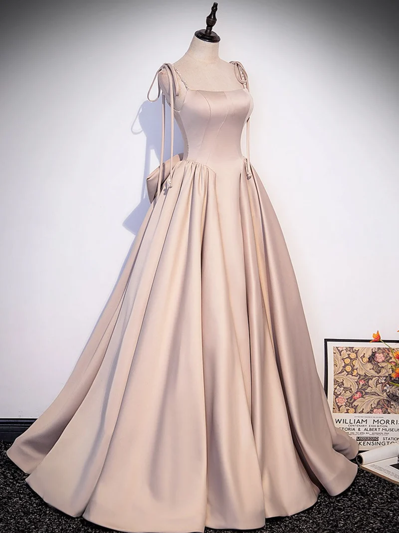 Robe de bal longue en satin coupe A champagne Robe de soirée champagne