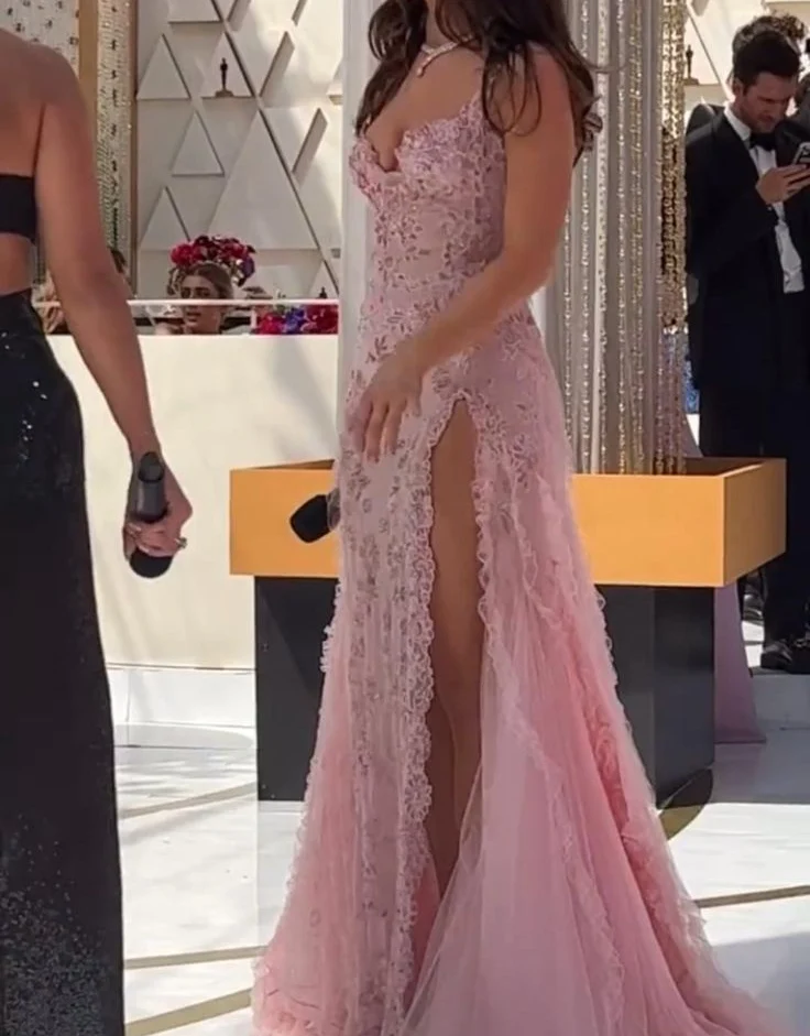 Robe de bal longue rose, robe de soirée, robe trapèze formelle