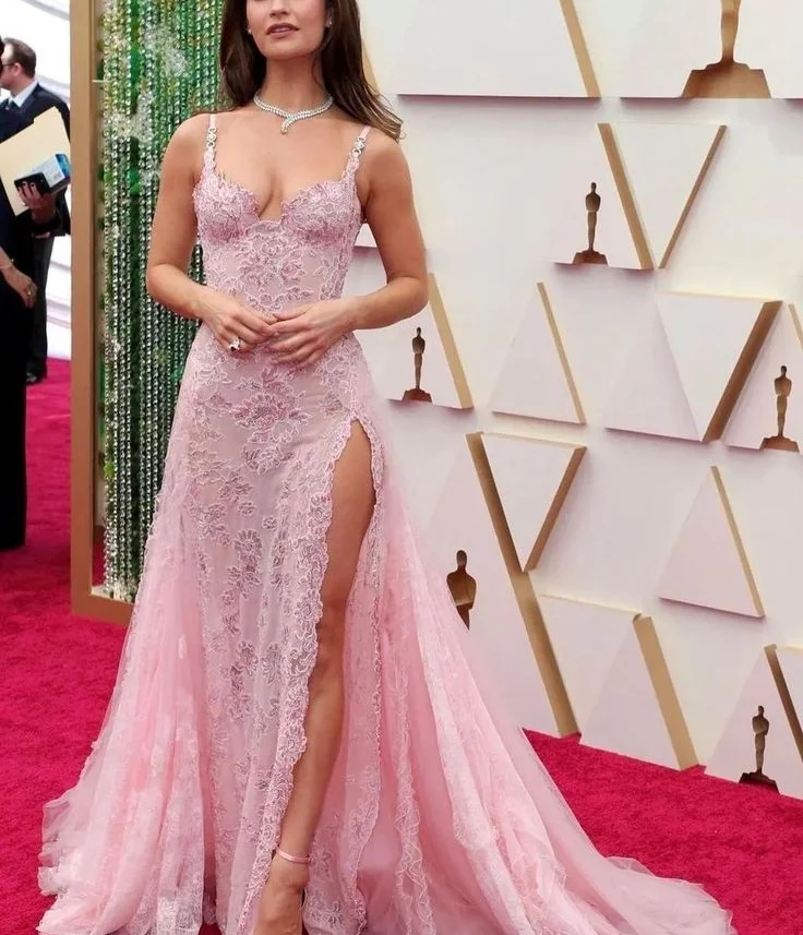 Robe de bal longue rose, robe de soirée, robe trapèze formelle