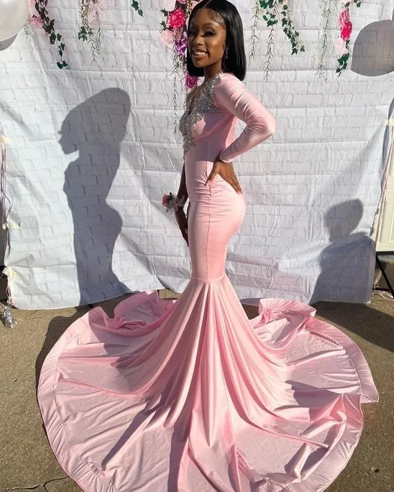 Robe de soirée sirène longue rose unique