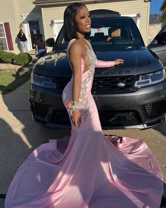 Robe de soirée sirène longue rose unique