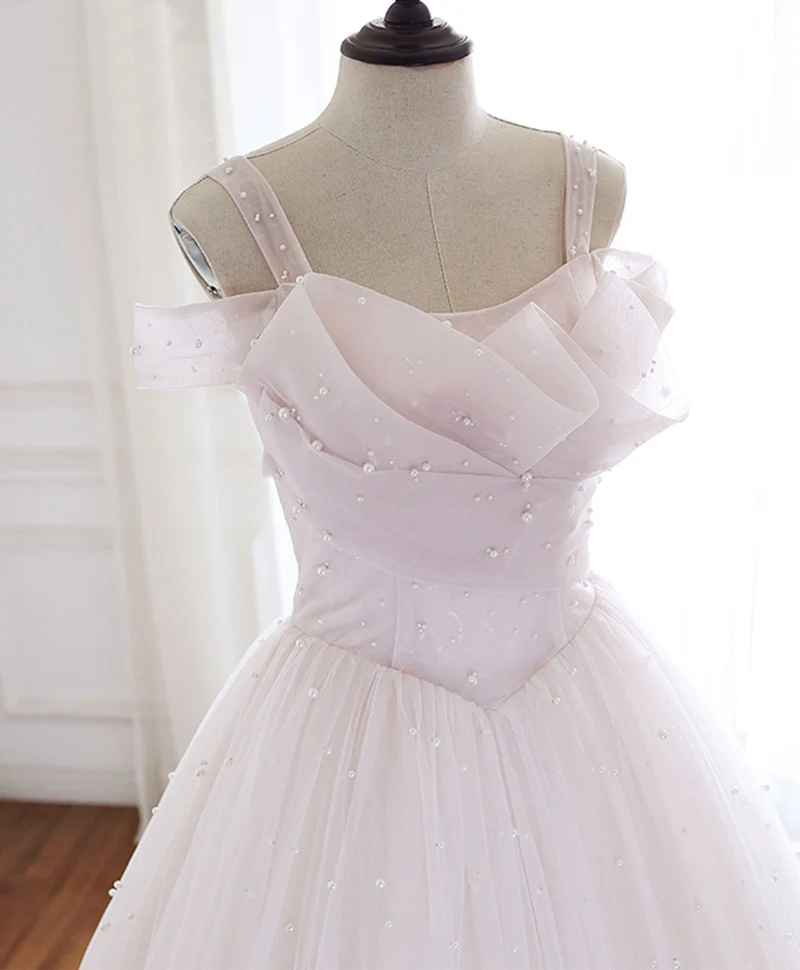Robe de bal longue en tulle rose clair, robe de soirée formelle
