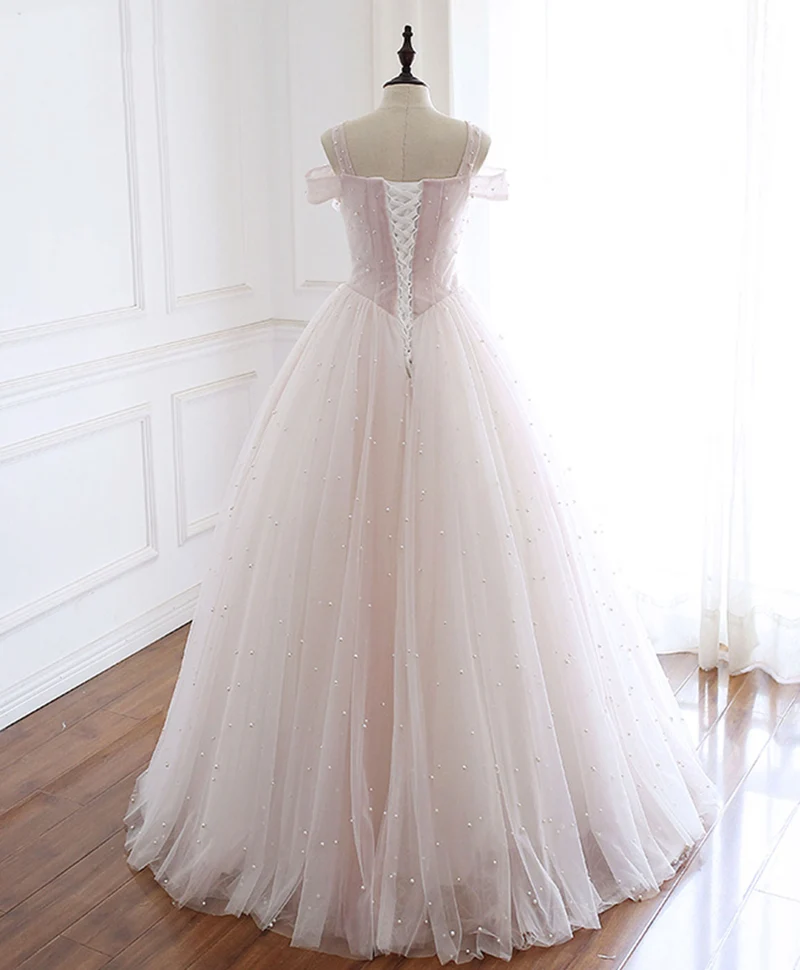 Robe de bal longue en tulle rose clair, robe de soirée formelle