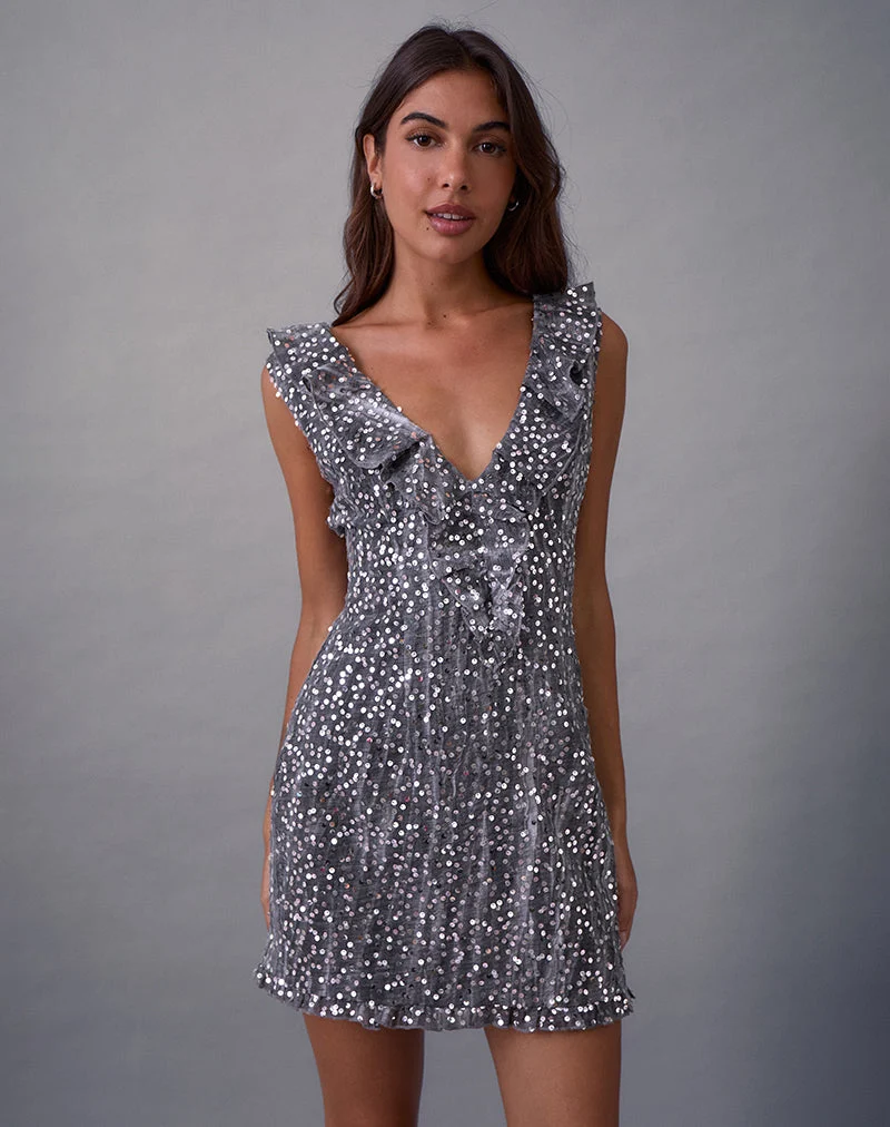 Mini-robe Kasuya en mousseline à paillettes grises
