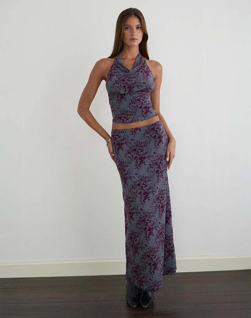 Hineba Top en fine feuille floquée gris fumé