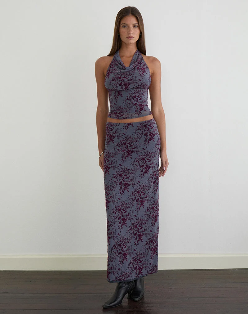 Hineba Top en fine feuille floquée gris fumé