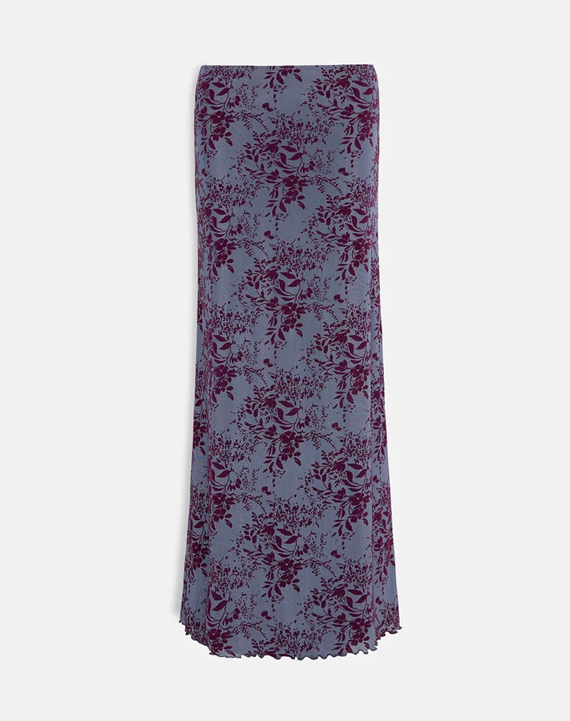Jupe longue Alfreda en tissu fin à motif feuilles, gris fumé