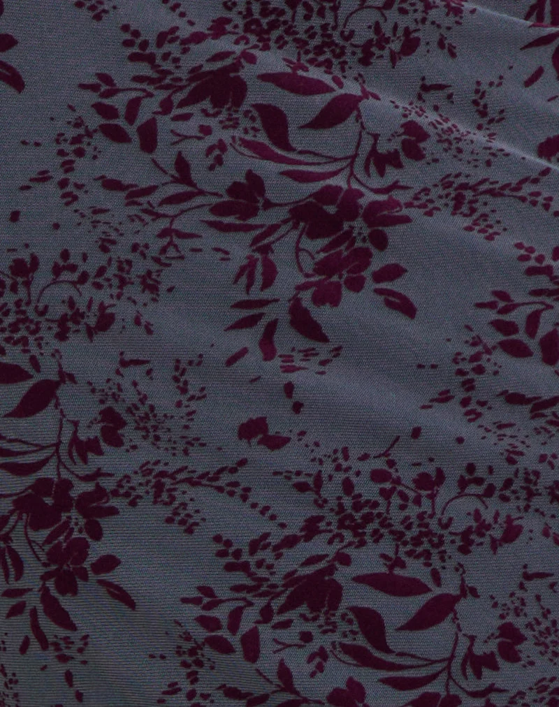 Jupe longue Alfreda en tissu fin à motif feuilles, gris fumé