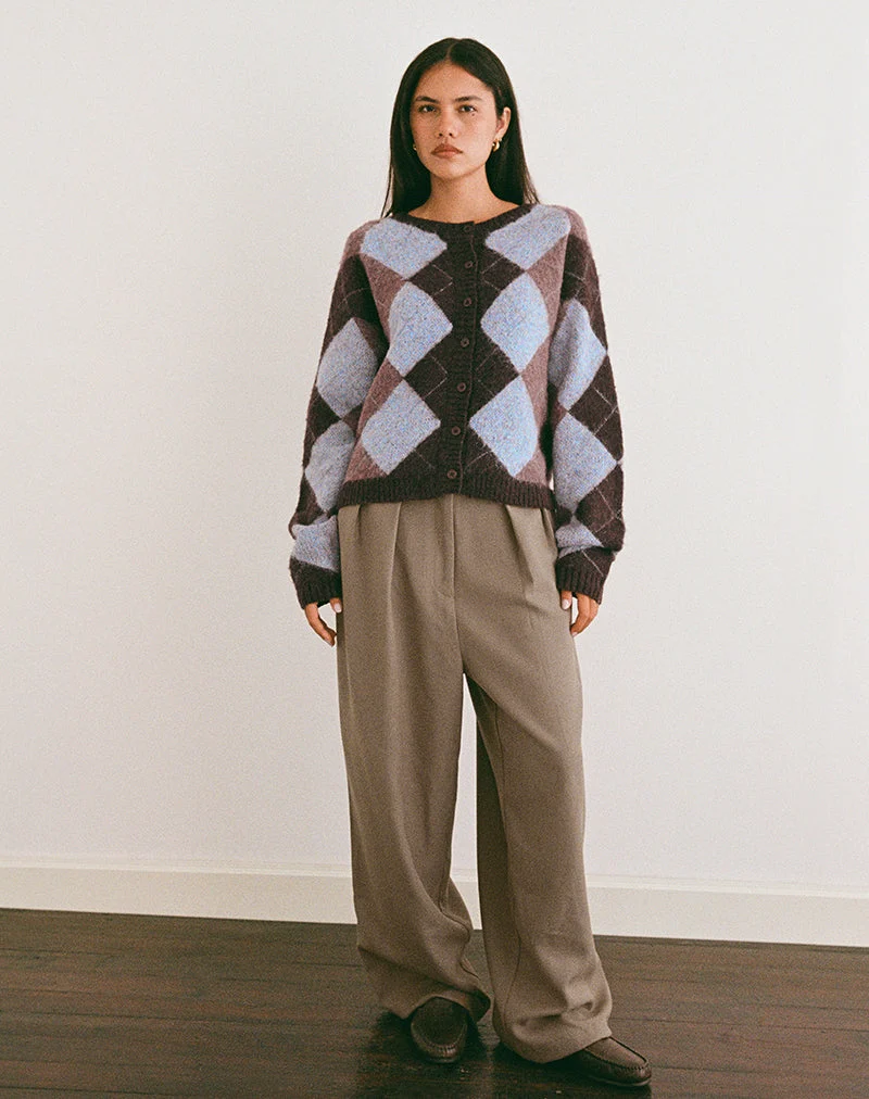 Cardigan Eliana en tricot bleu à motif argyle