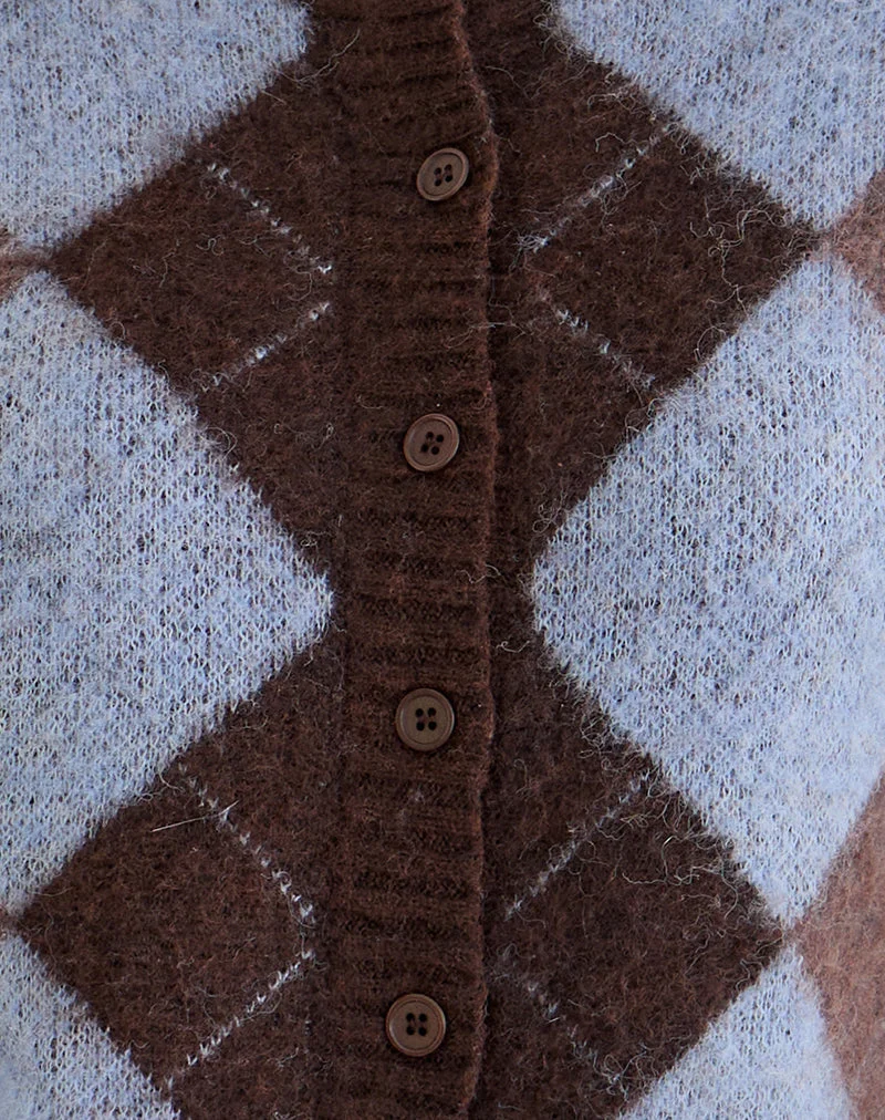 Cardigan Eliana en tricot bleu à motif argyle