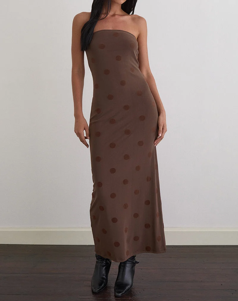 Rosaga Maxi Dress in Big Polka Flock Brown (Robe longue en gros flocons de pois)