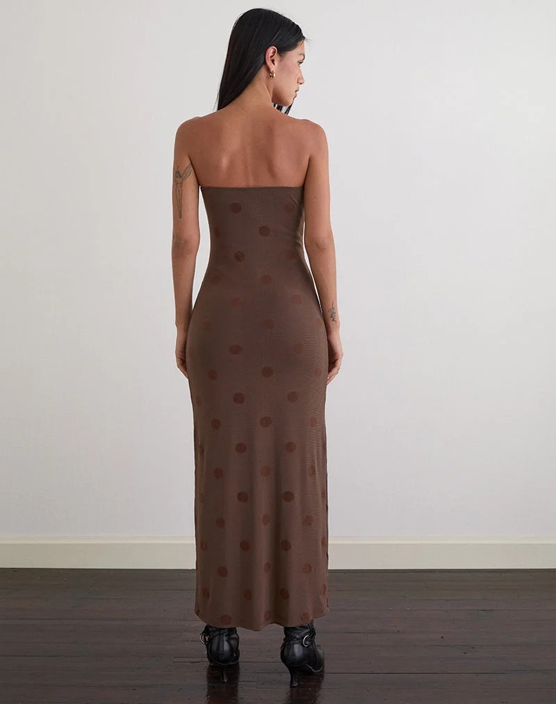 Rosaga Maxi Dress in Big Polka Flock Brown (Robe longue en gros flocons de pois)