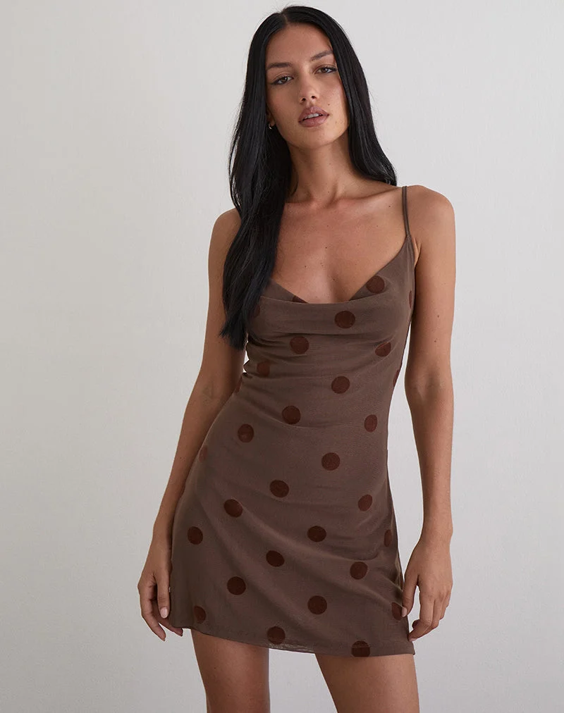 Mini robe Pastila en gros flocon de pois marron