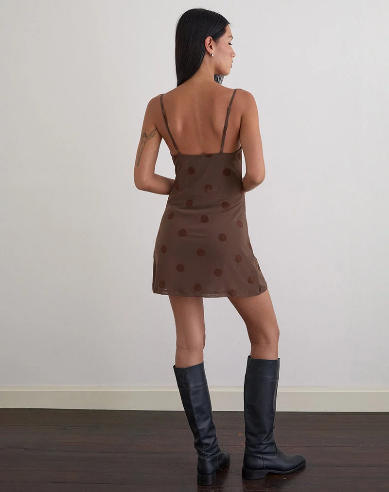 Mini robe Pastila en gros flocon de pois marron