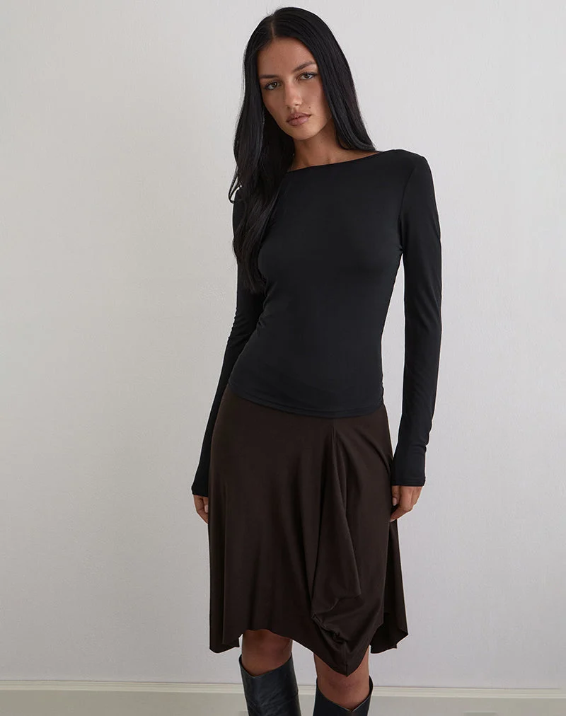 Diya Long Sleeve Twist Back Top in Cupro Black (Top à manches longues et dos torsadé en cupro)