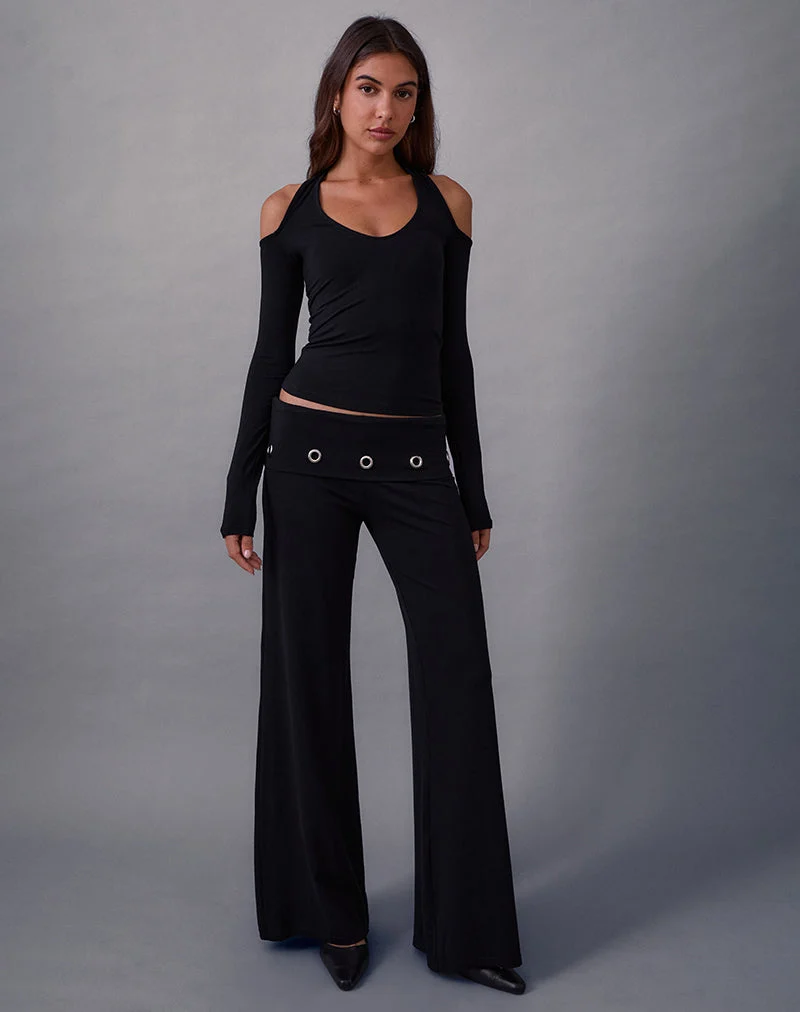 Pantalon Travis Foldover en noir avec œillets
