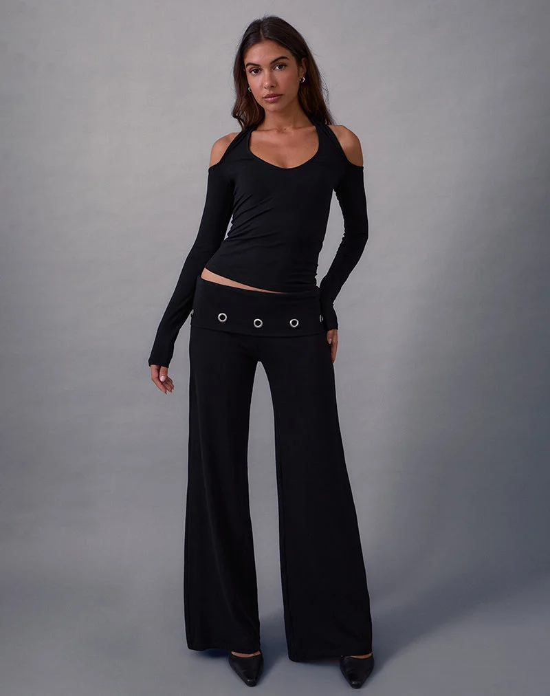 Pantalon Travis Foldover en noir avec œillets