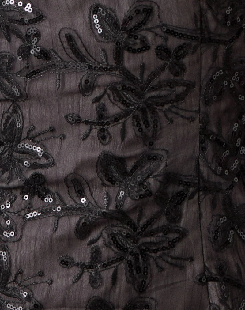Soren Mini robe en mousseline florale à paillettes Noir