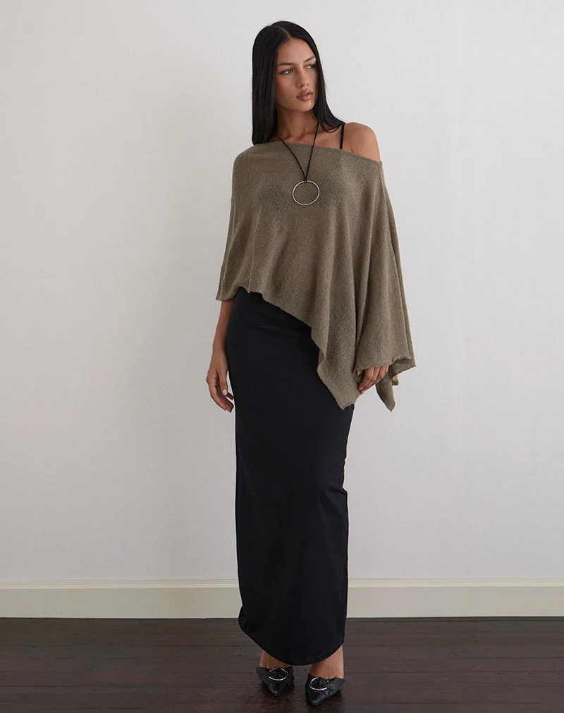 Poncho Maliha en maille transparente taupe