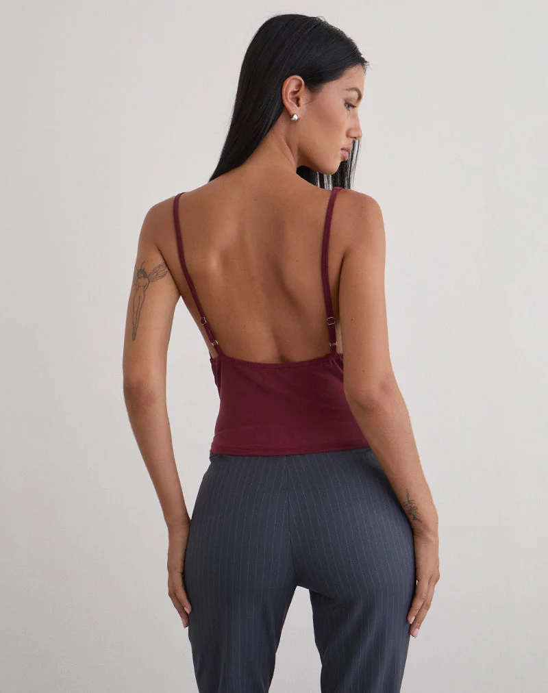 Janice Top in Sequin Jersey Burgundy