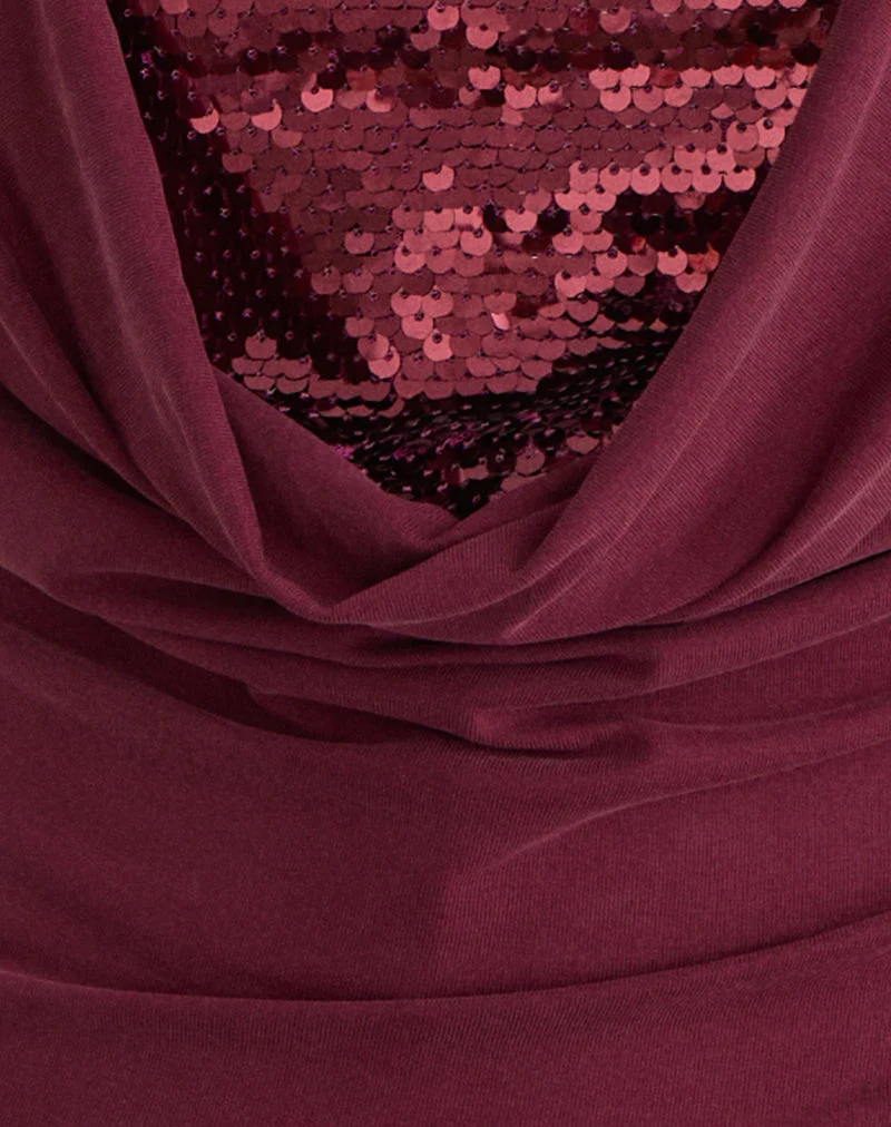 Janice Top in Sequin Jersey Burgundy