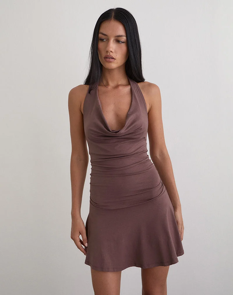 Eutalia - Robe dos nu à col bénitier - Taupe foncé