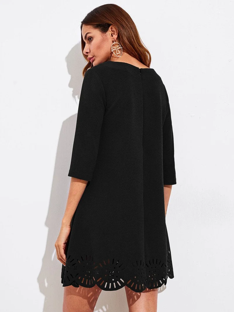 Scallop Laser Cut Hem Swing Dress