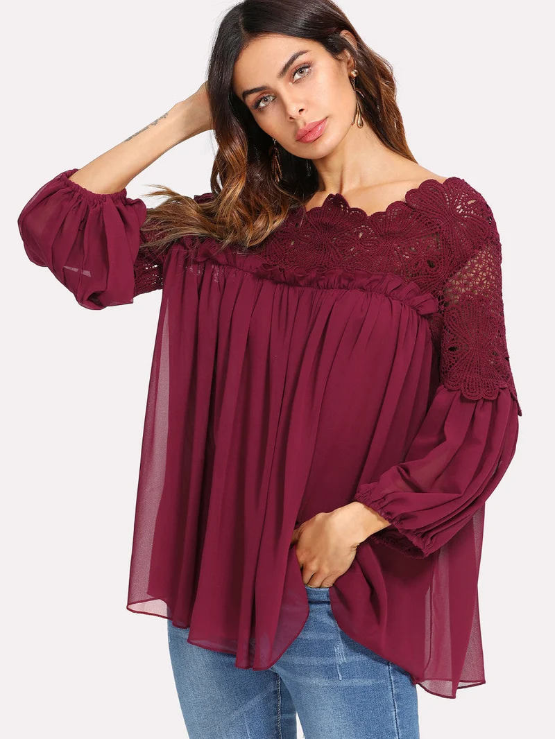 Lace Yoke Smock Top