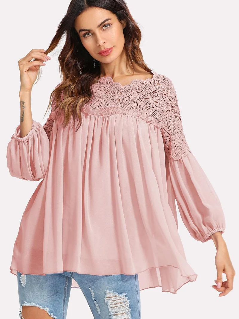 Lace Yoke Smock Top