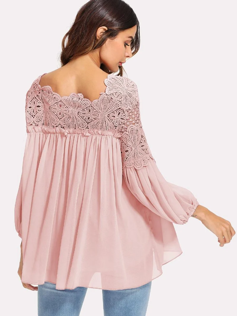 Lace Yoke Smock Top