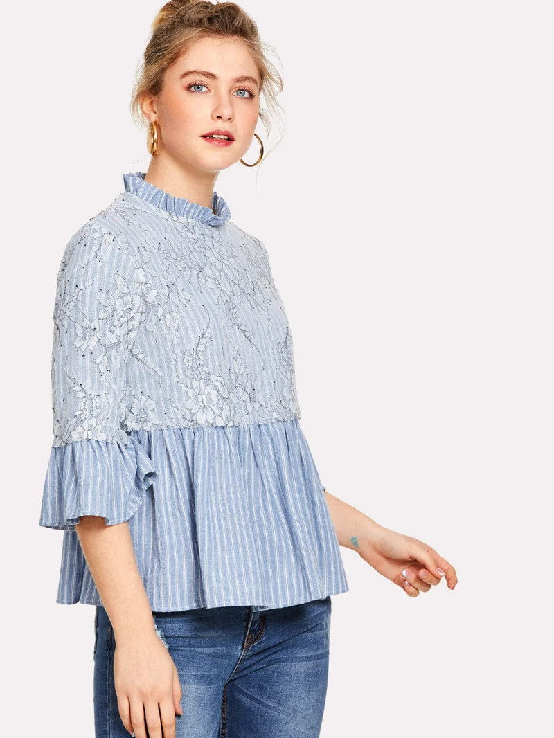 Appliqué Striped Smock Top