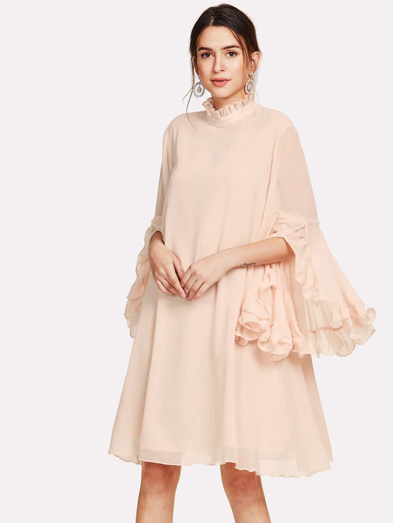 Frill Sleeve And Cuff Flowy Dress
