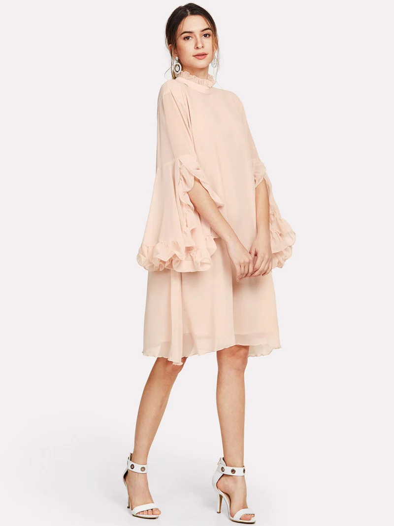 Frill Sleeve And Cuff Flowy Dress