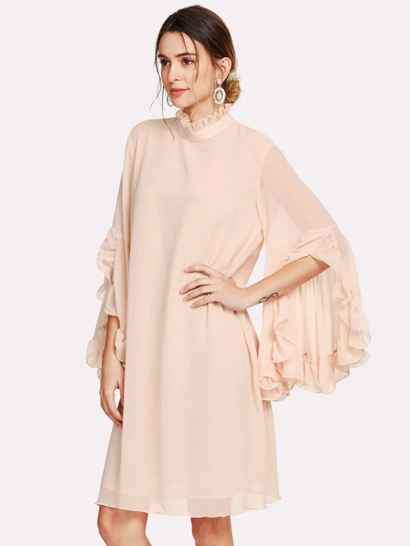 Frill Sleeve And Cuff Flowy Dress
